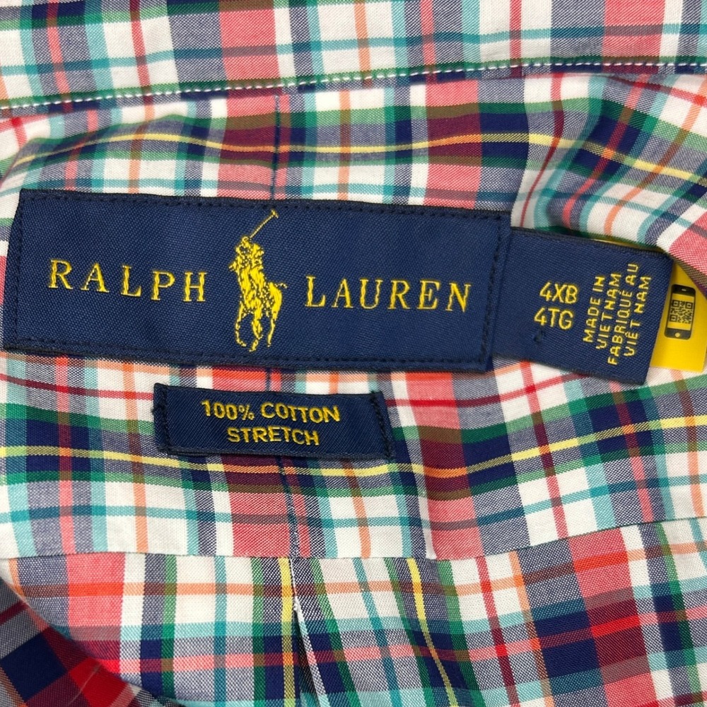 Ralph Lauren Men's Plaid Button Down Shirt 4XB Red Green Blue Cotton Stretch - Picture 4 of 4